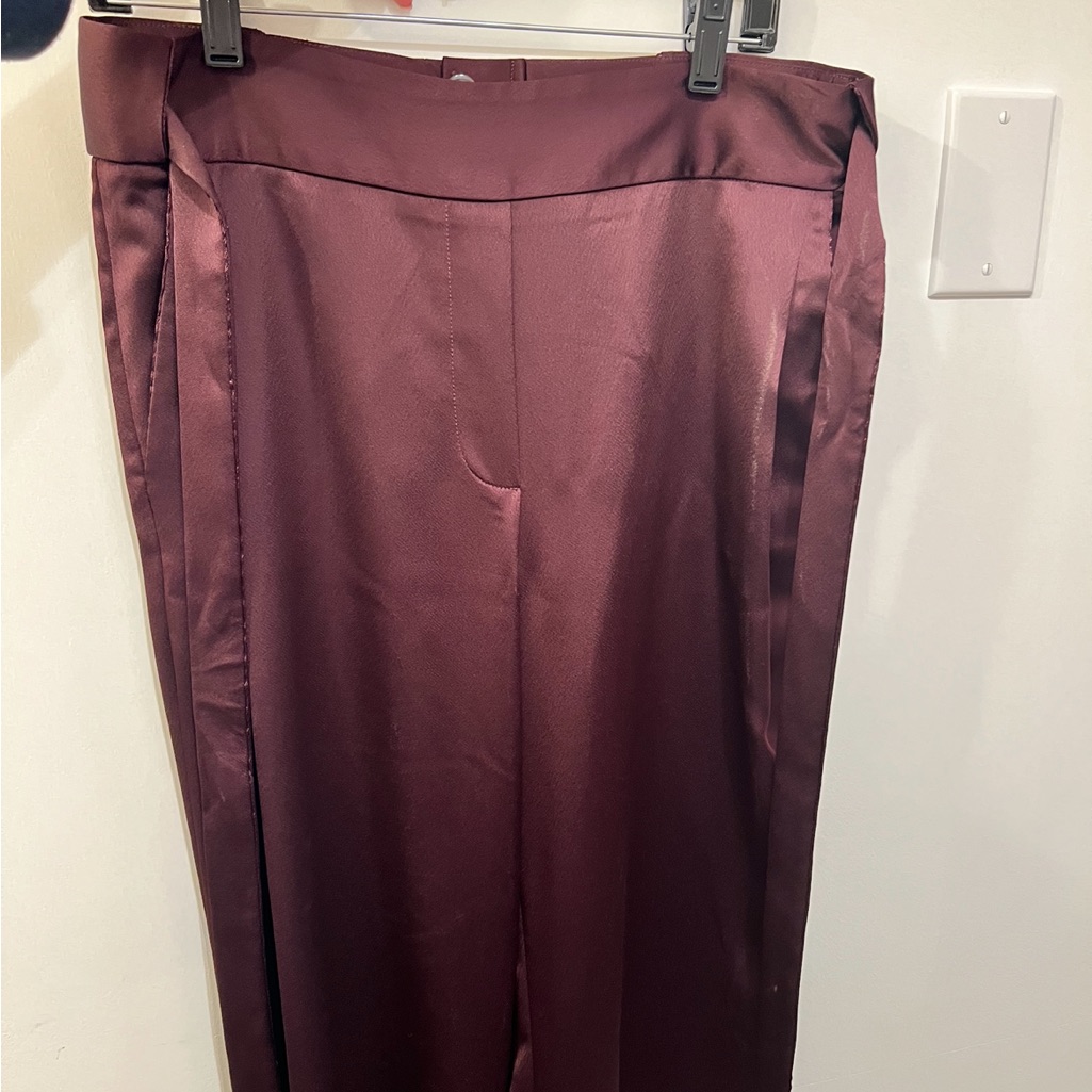 Halston Tie-Detail Wide-Leg Satin Pants In Burgundy